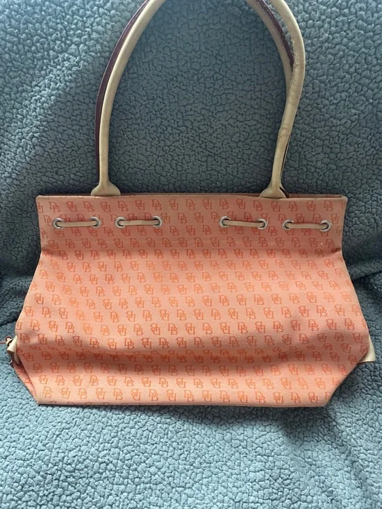 Dooney & Bourke Coral Orange Logo Tote with Tassel Drawstring - Picture 2 of 16